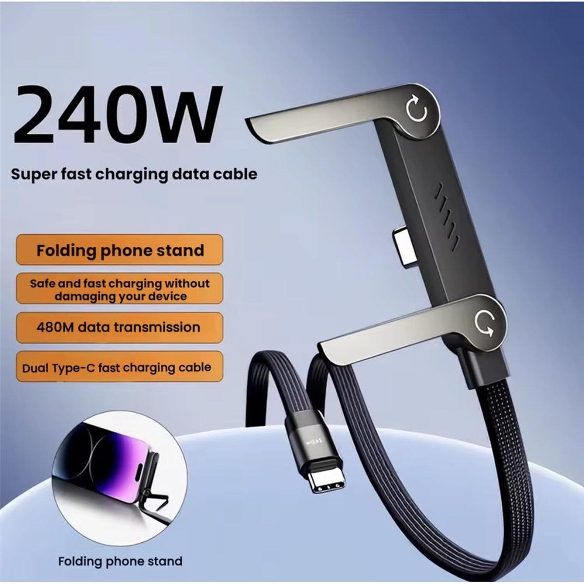 240W Type-C Cable with Phone Stand