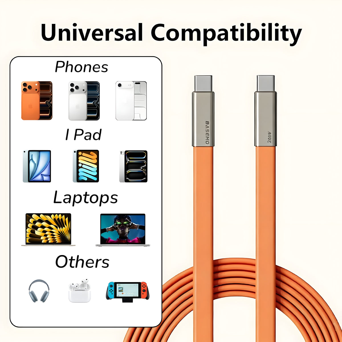 2-in-1 240W Type-C Charging Cable