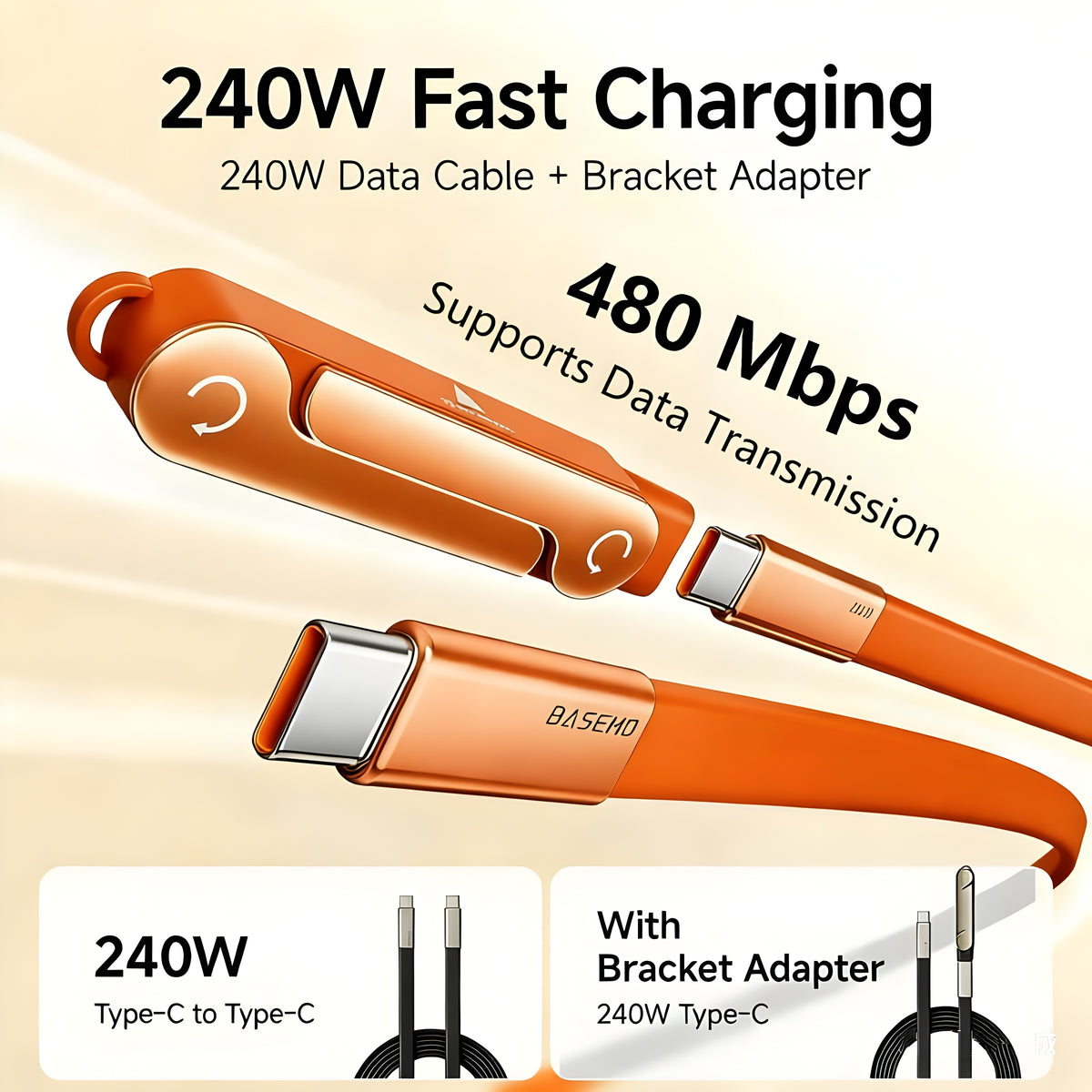 2-in-1 240W Type-C Charging Cable